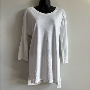 Tribal White Linen Blend Tunic Top | Size Large